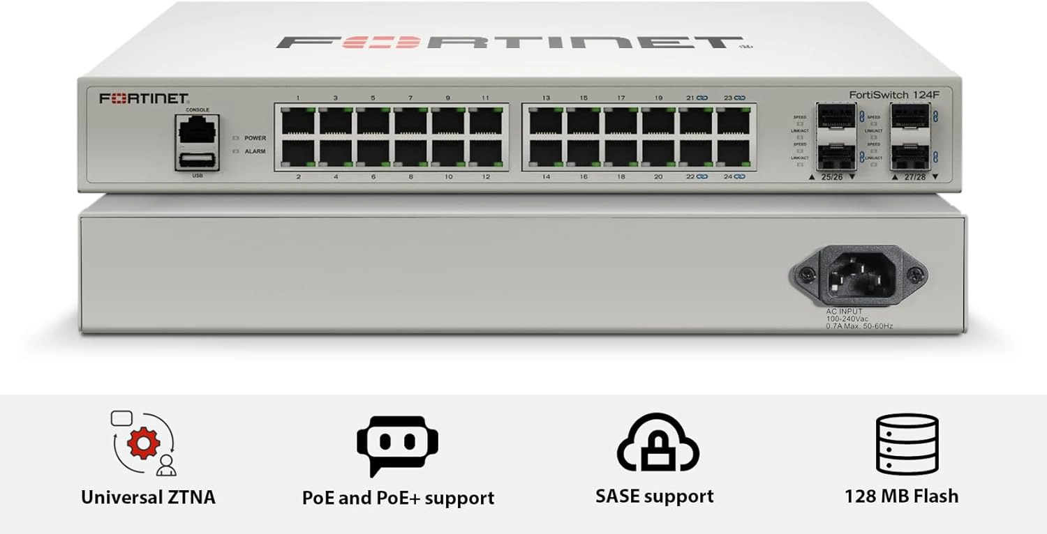 fortinet-fortiswitch-124f-yonetilebilir-gigabit-ethernet-switch Fortinet FortiSwitch 124F Yönetilebilir Gigabit Ethernet Switch 24 Port + 4 SFP - Görsel 1